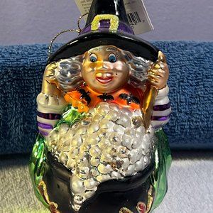 Radko Halloween ornament glass witch stirring cauldron soups on! PO6767